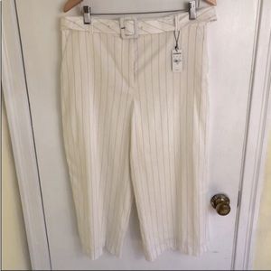 Express Wide Leg Striped Crop Pants White  Size : 10 Short